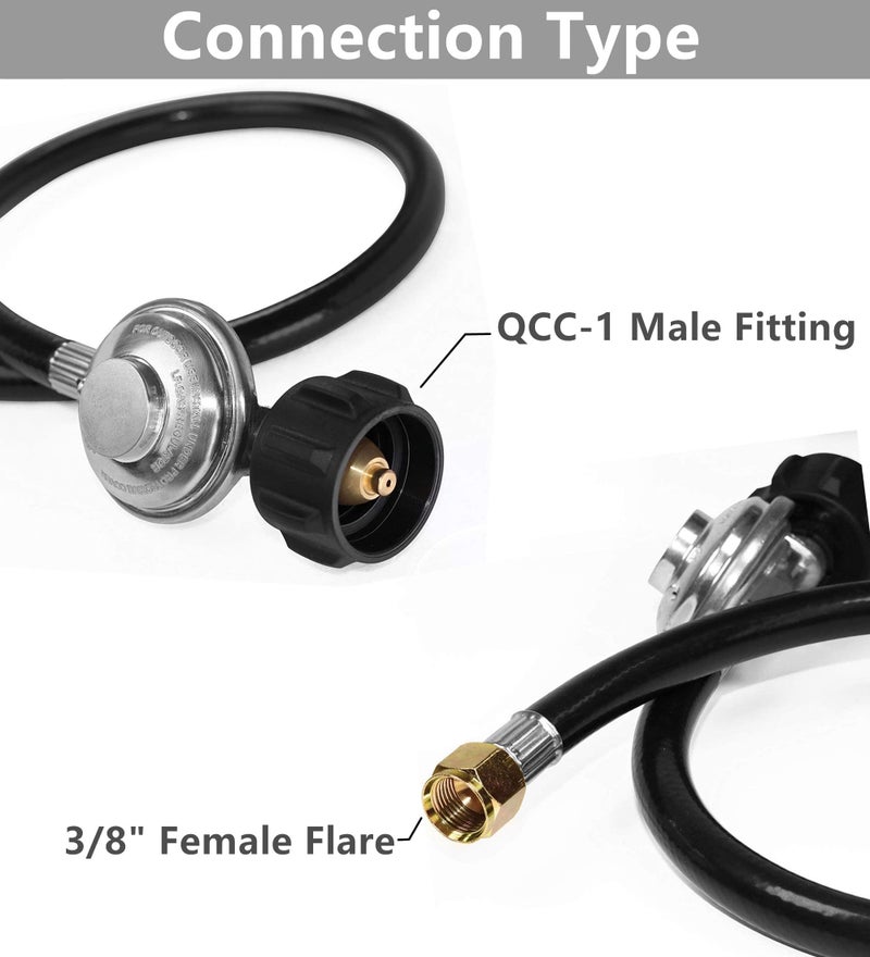 DOZYANT 8 Feet Universal QCC1 Low Pressure Propane Regulator Grill Replacement with 8 FT Hose for Most LP Gas Grill, Heater and Fire Pit Table, 3/8 inch Female Flare Nut - Image 3